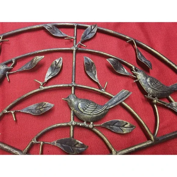 Vintage Metal Wall Decor Featuring Birds And Leaves. 20x12.5 Inches - Picture 3 of 9